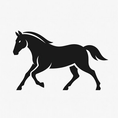 Black silhouette horse galloping