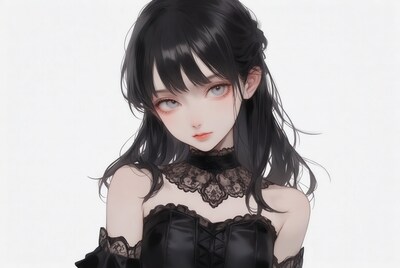 Anime girl in black lace corset
