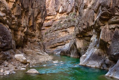 Green river in narrow rock canyon
