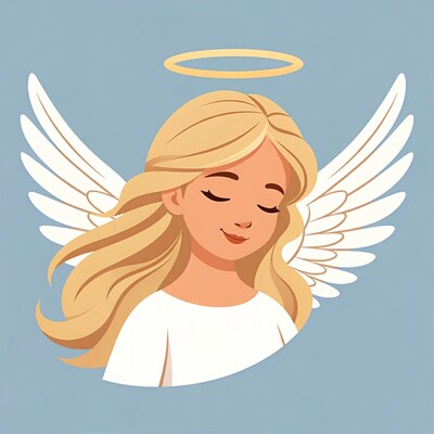 Blonde Angel Illustration with Halo and Wings
