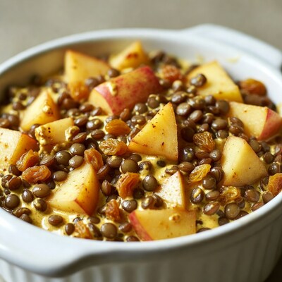 Lentil stew with apples and raisins