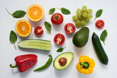 Colorful Fresh Fruits Vegetables White Background