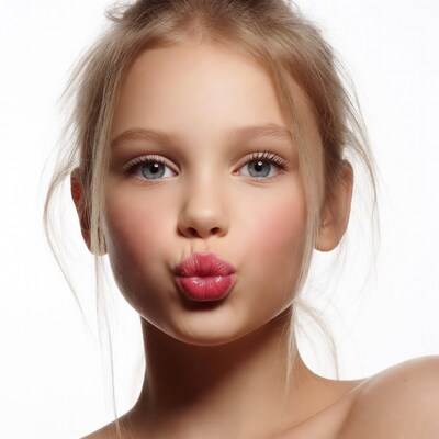 Girl blowing kiss with pink lips