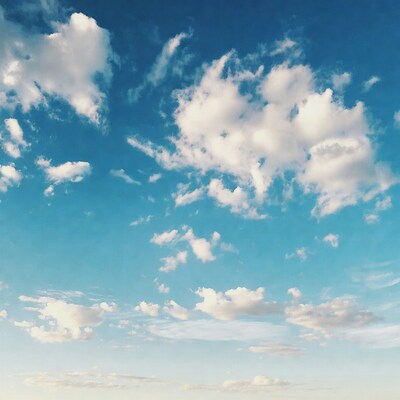 Fluffy white clouds in blue sky