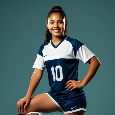 Latino girl in navy Nike soccer uniform