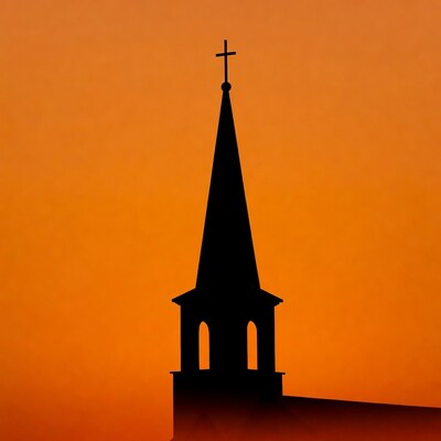 Church Steeple Silhouette at Sunset