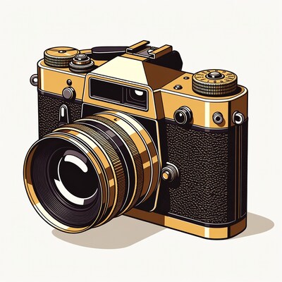 Vintage Gold SLR Camera Illustration