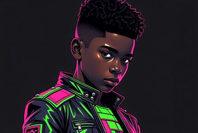 African-American boy in neon jacket
