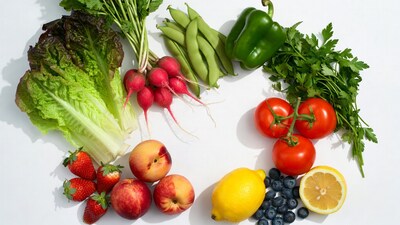 Colorful Fresh Fruits Vegetables White Background