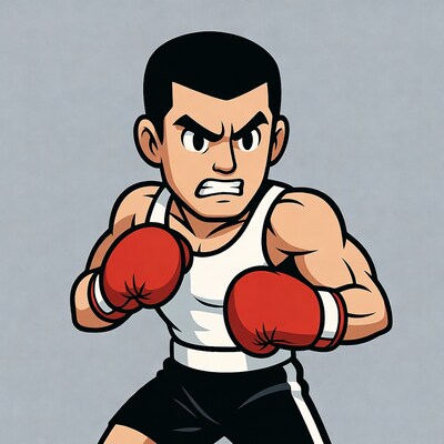 Angry cartoon boxer man with red gloves