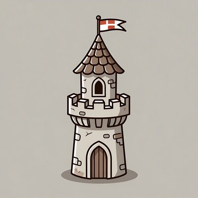 Cartoon medieval tower with flag