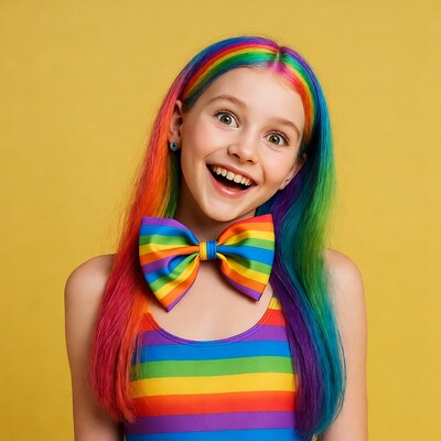 Girl with rainbow hair and bowtie