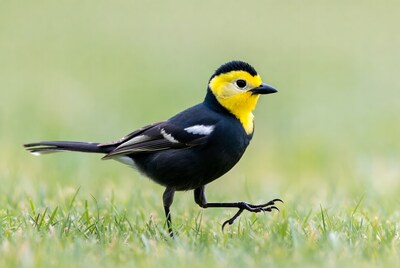 Yellow-crowned Bishop Bird on Grass