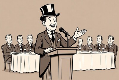 Man in top hat speaking at podium
