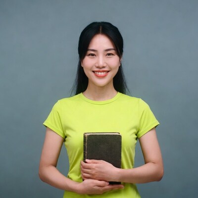 Asian woman holding book