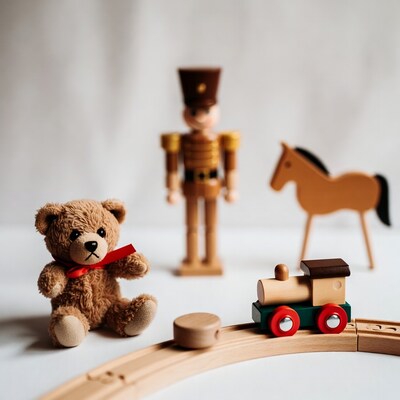 Wooden toys teddy bear nutcracker train horse