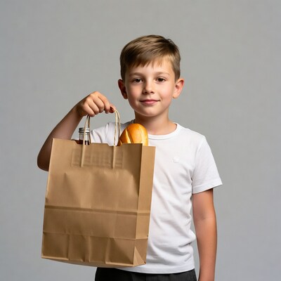 Boy holding grocery bag