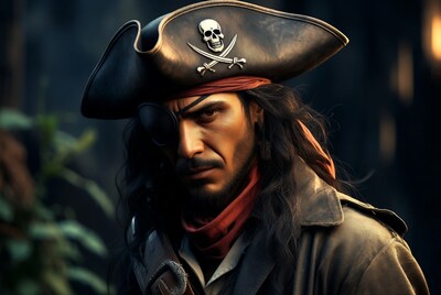 Pirate man with eyepatch and tricorn hat