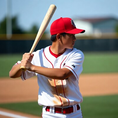 Asian boy holding baseball bat