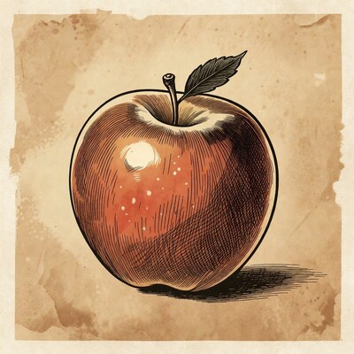 Red Apple with Leaf Illustration