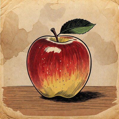 Red Apple with Leaf Illustration