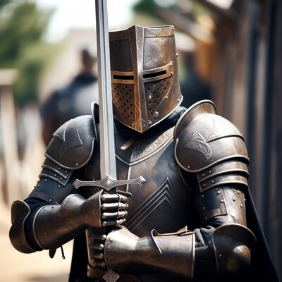 Medieval knight holding sword