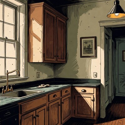 Vintage Kitchen Illustration with Sunlight