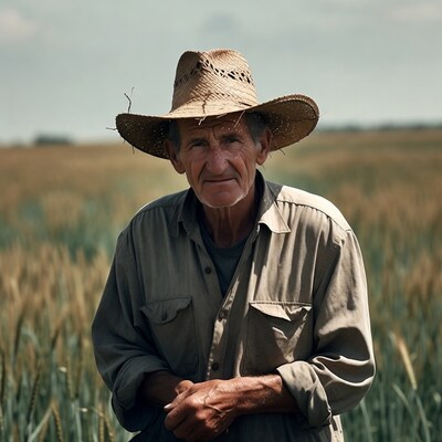 Elderly farmer in wheat field