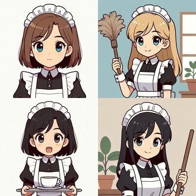 Anime Maid Girls with Cleaning Tools
