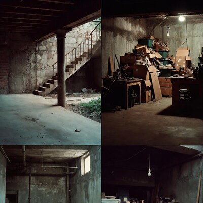 Abandoned Cluttered Basement Interior