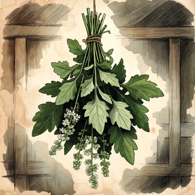 Hanging Mugwort Herb Bundle Illustration