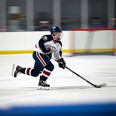 Hockey player skating with puck