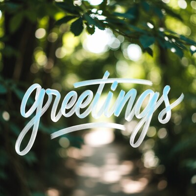 Greetings text in green foliage
