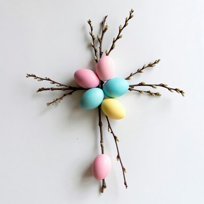 Colorful Easter Eggs on Pussy Willow Branches