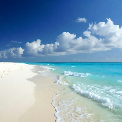 Turquoise waves on white sand beach