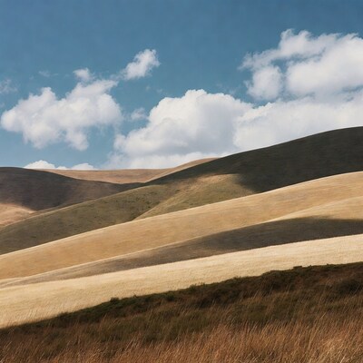 Rolling Golden Hills Under Blue Sky