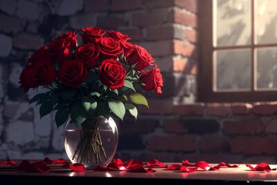 Red Roses Bouquet in Glass Vase