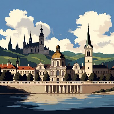 Brno Cityscape with Cathedral and River