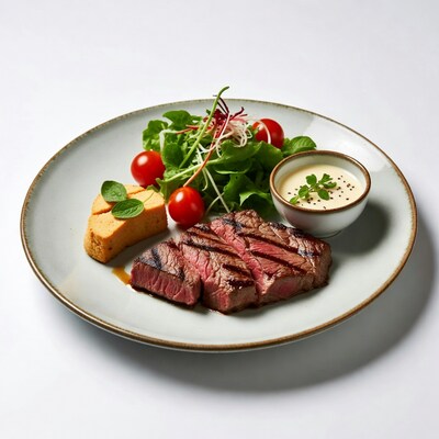 Grilled Steak with Salad and Sauce