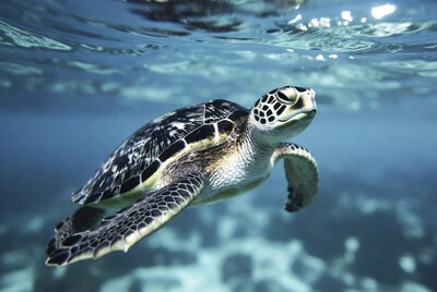 Baby sea turtle swimming underwater