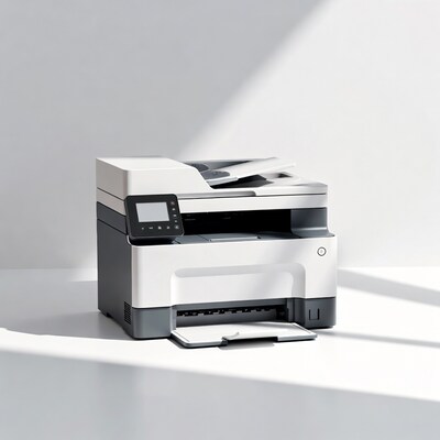 White multifunction printer on white background