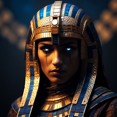 Egyptian woman with glowing blue eyes