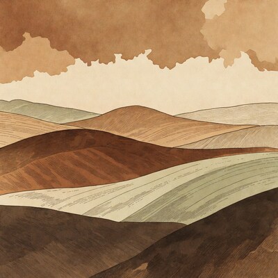 Brown watercolor layered mountains