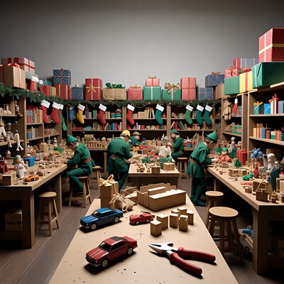 Elves working in Santa workshop