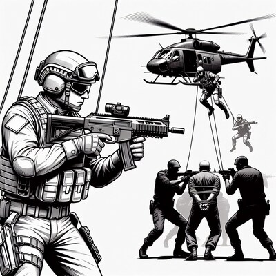 SWAT team helicopter raid illustration
