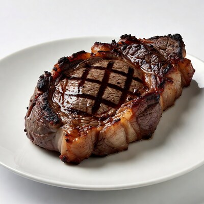 Grilled Ribeye Steak on White Plate