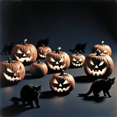 Jack-o-lanterns and black cats