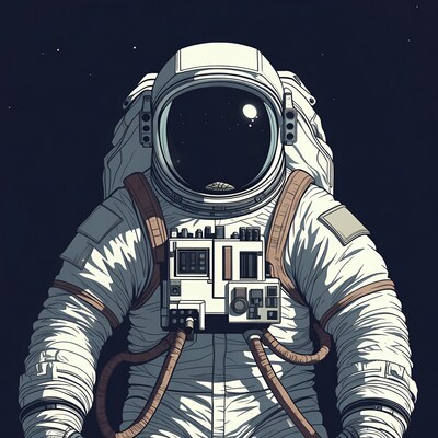 Astronaut with snail in helmet visor