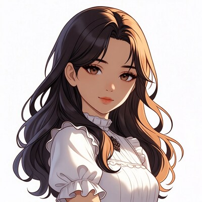 Anime girl with long black hair