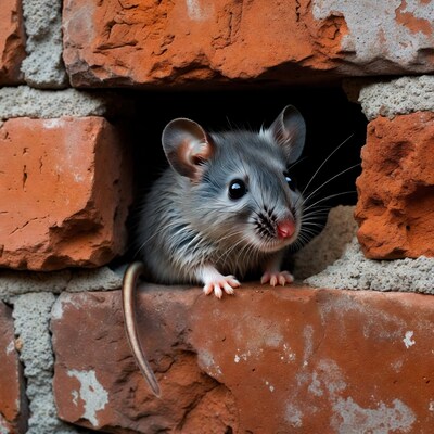 Mouse peeking from brick wall